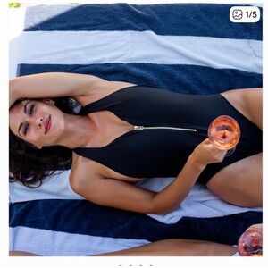 Kenny Flowers Mykonos Black Zipper One-Piece Swimsuit
